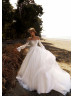 White Lace Tulle Pearls Embellished Stunning Wedding Dress